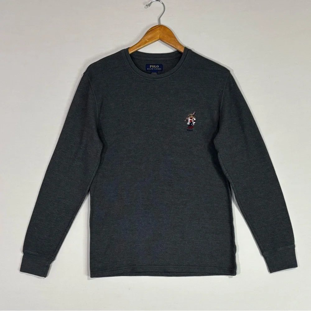 Polo Ralph Lauren Polo Bear Thermal Sleep Shirt Gray Waffle Knit Top Size M